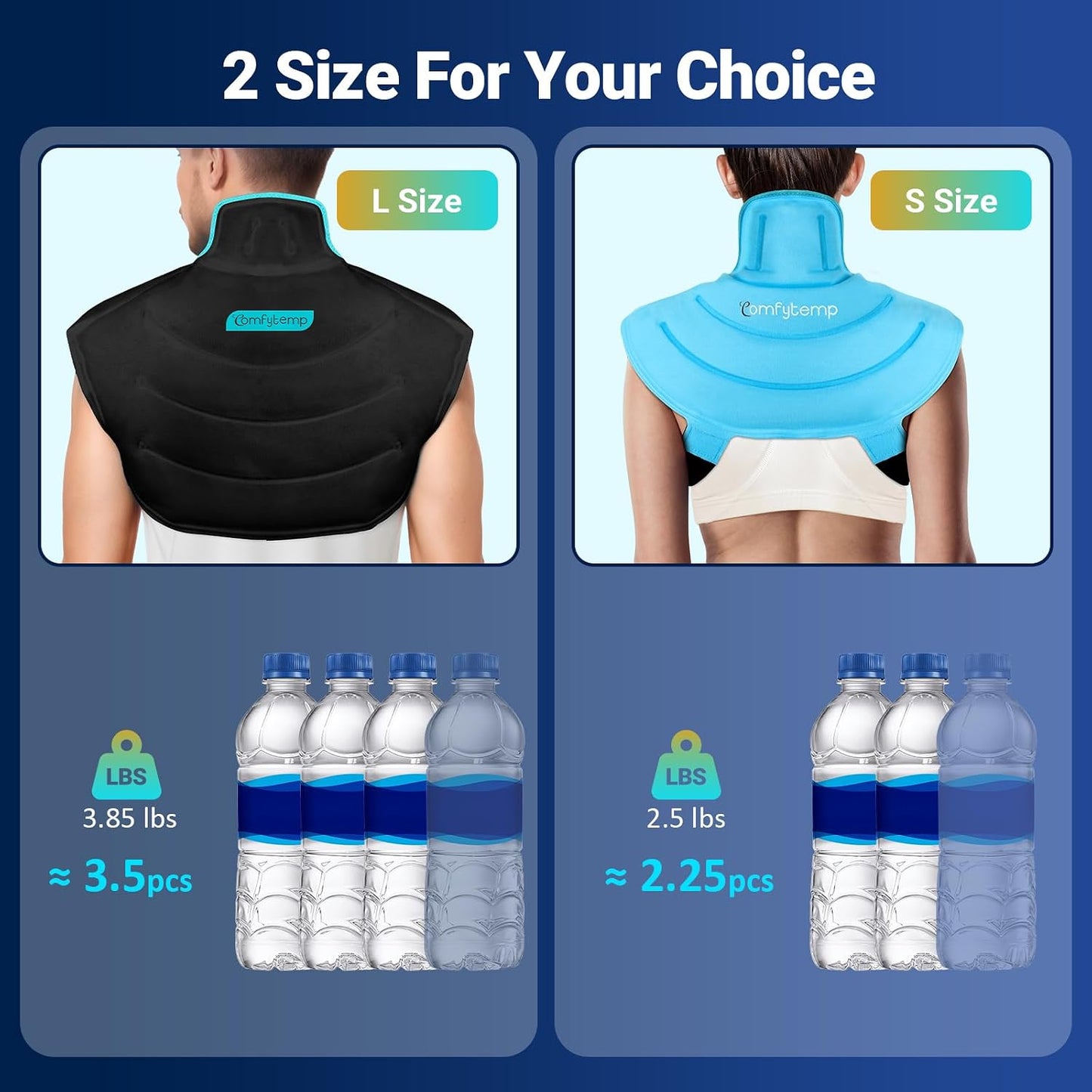 Comfytemp Large Ice Pack for Neck Shoulders Upper Back Pain Relief with Straps, Reusable Gel Ice Wrap Hot Cold Compress Therapy Recovery for Upper Back, Cervical Injuries, Rotator Cuff (Large, Blue)