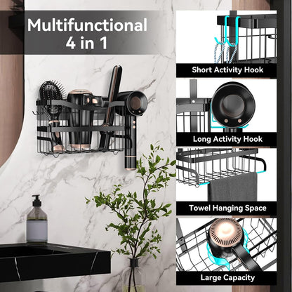 Dailyart Hair Dryer Holder, 3-in-1 Metal Hair Tool Organizer, Black | Hot Tools Organizer, Cabinet Door Blow Dryer Holder, for Hair Dryer, Flat Irons, Curling Wands, Straightener