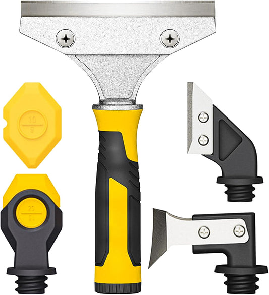 All-in-One Professional Caulk Remover Tool – Multi-Functional Scraper with Interchangeable Heads for Seamless Tile, Grout, and Bathroom Renovation, Ergonomic Handle & Durable Stainless Steel Blade