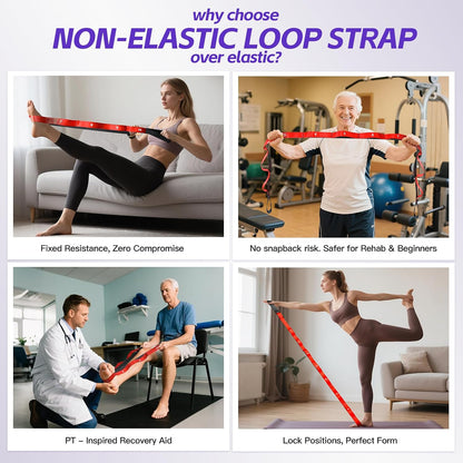 Non Elastic Stretching Strap with Loops - Yoga Straps for Physical Therapy, Durable Stretch Bands for Exercise, Flexibility Training, Hamstring & Leg Stretcher, Yoga/Pilates/Gymnastics