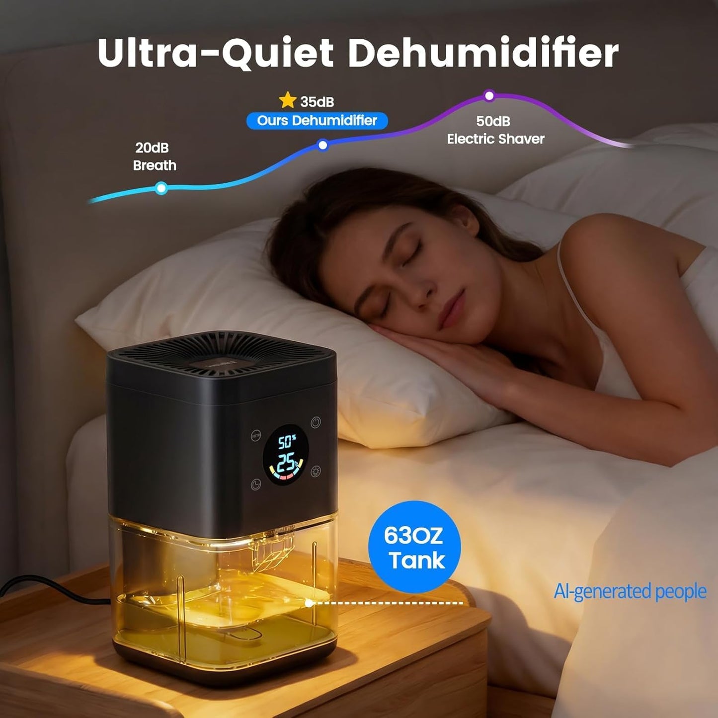 Small Dehumidifier for Bedroom – 63oz 35dB Quiet Auto Dehumidify (60/70%) & Continuous Mode for Bathroom Closet RV, Auto Defrost & Auto Shut-Off, 7-Color Flowing Night Light & Timer, Portable – White