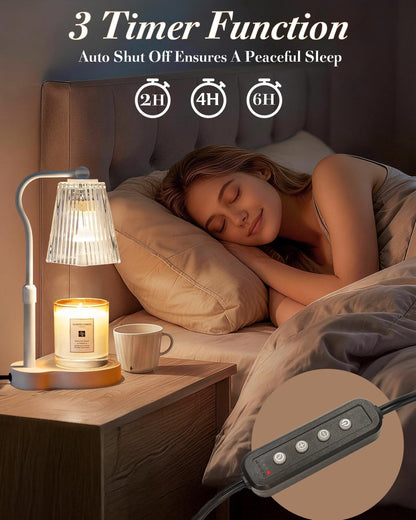 Candle Warmer Lamp with Timer & Dimmable Settings, Adjustable Height Flameless Scented Wax Melter for Jar Candles, Elegant Home Decor Warmer Lamp with 2 Bulbs, Gift for Women Mom Friend Family, White