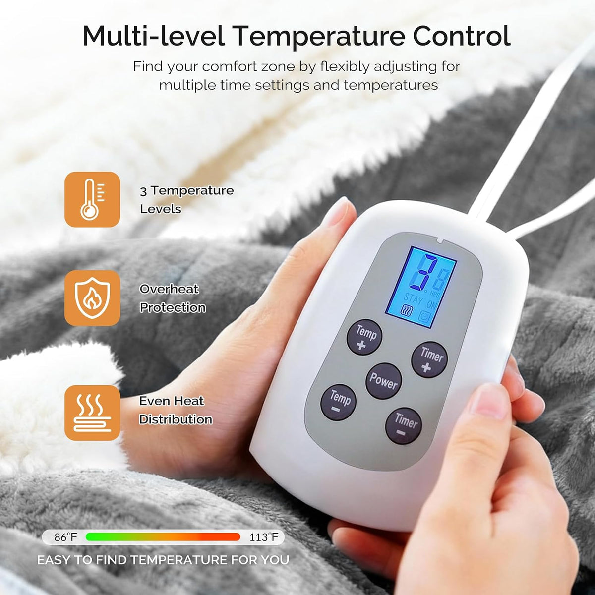 Heated Blanket Electric Throw Blanket with Built-in Button Controller 50"x60" One-Touch Ultra Cozy Soft Warm Heating Electric Blanket with 4 Heat Levels & 4 Hours Auto-Off Overheat Protection