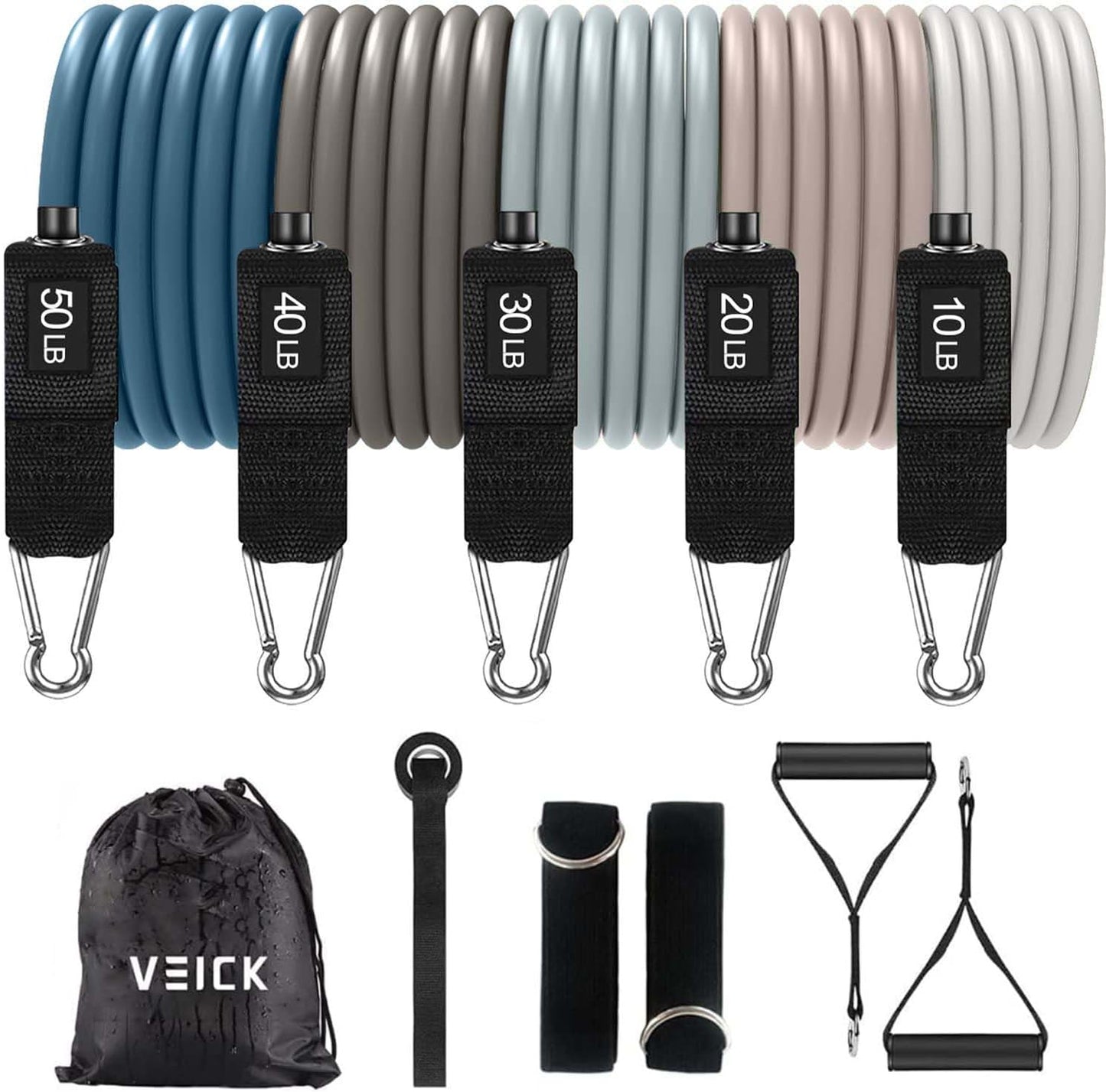 VElCK Resistance Bands Set with Handles for Exercise, Workout and Home Gym | 100% Natural Latex, 10-150LBS, Versatile for Yoga, Pilates, Strength, Home Gym