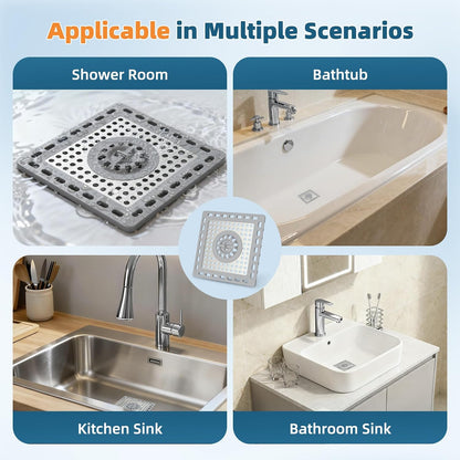 Hibbent Upgraded Shower Drain Hair Catcher for Bathroom Floor 4" Drain, Anti-Clogging Shower Drain Cover, Stainless Steel & Silicone Drain Strainer with Handle, Shower Drain Protector, Grey