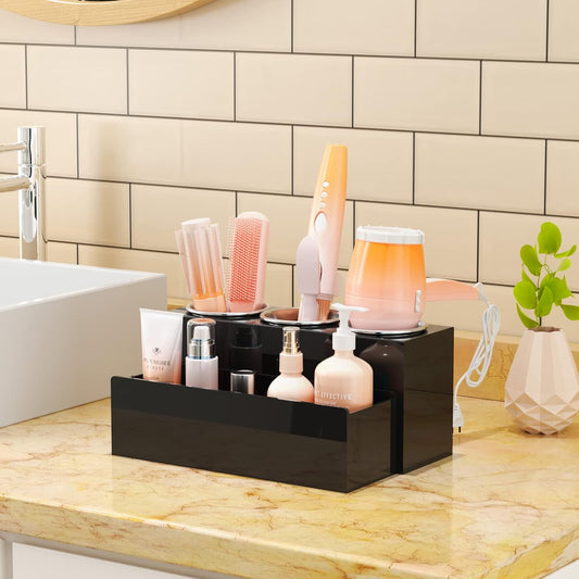 NIUBEE Acrylic Hair Tool Organizer,Hair Blow Dryer Holder with 3 Cups,White | Acrylic Hot Tools Organizer,Hair Organizer Storage Countertop,Blow Dryer Holder for Curling Iron,Brush, Straightener,Bathroom