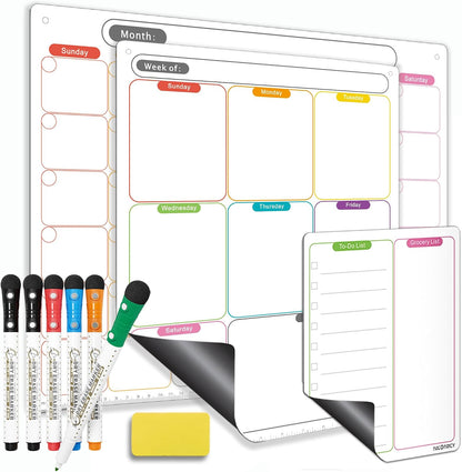 Magnetic Calendar for Fridge, Dry Erase Weekly Planner, 13" x 16.9" | Strong Magnetic Hold, Vertical Weekly Layout, Large Daily Spaces, Easy to Clean, Color-Coded, Dual-Magnet Markers & Eraser