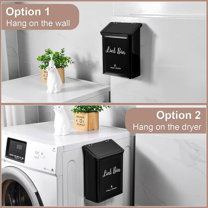 SUBEKYU Magnetic Lint Bin for Laundry Room Organization and Storage,White | Wall Mounted Metal Lint Box Holder Trash Can with Lid for Dryer,Lint Basket for Laundry Room Decor