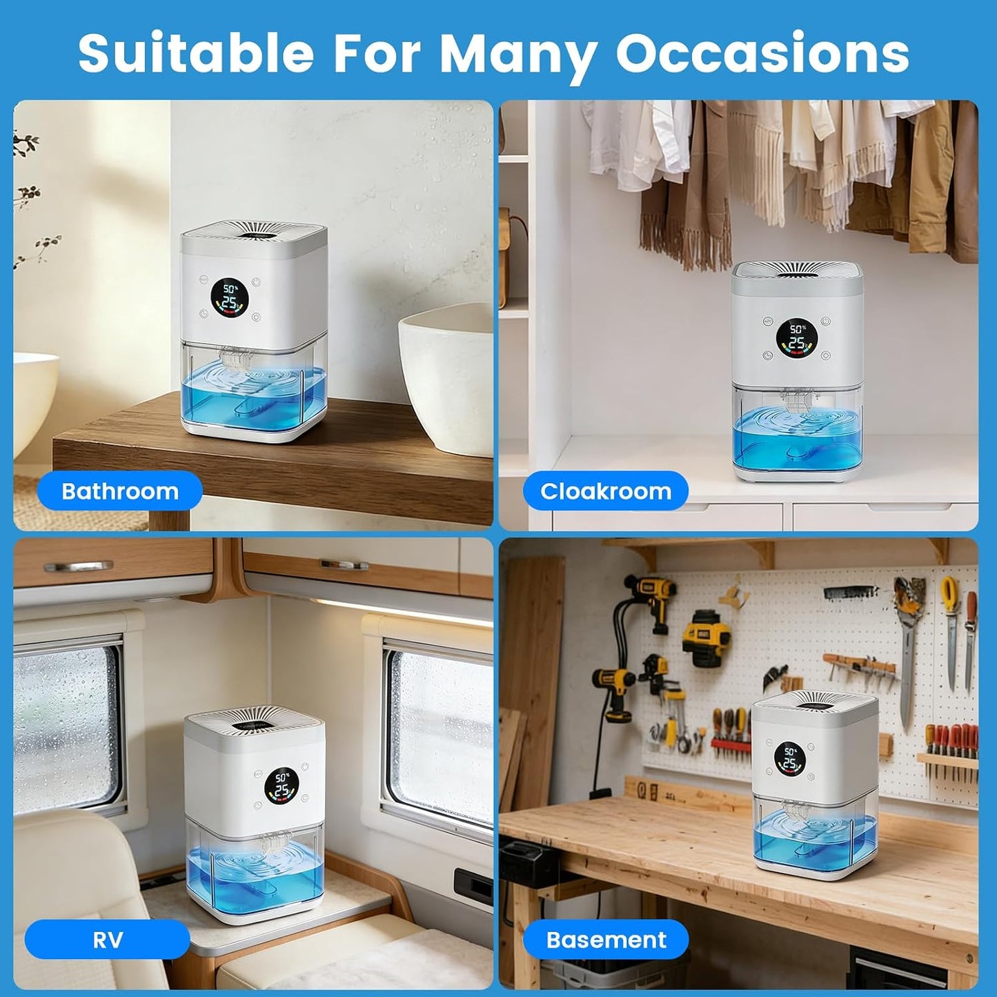 Small Dehumidifier for Bedroom – 63oz 35dB Quiet Auto Dehumidify (60/70%) & Continuous Mode for Bathroom Closet RV, Auto Defrost & Auto Shut-Off, 7-Color Flowing Night Light & Timer, Portable – White