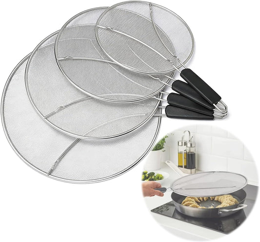 Stainless Steel Splash Guard, Frying Pan Splash Guard, Fine Mesh Cover, Prevents oil Splattering, Comfortable Handle to Prevent Burns, Suitable for Frying Pans and Cooking Utensils (15in)