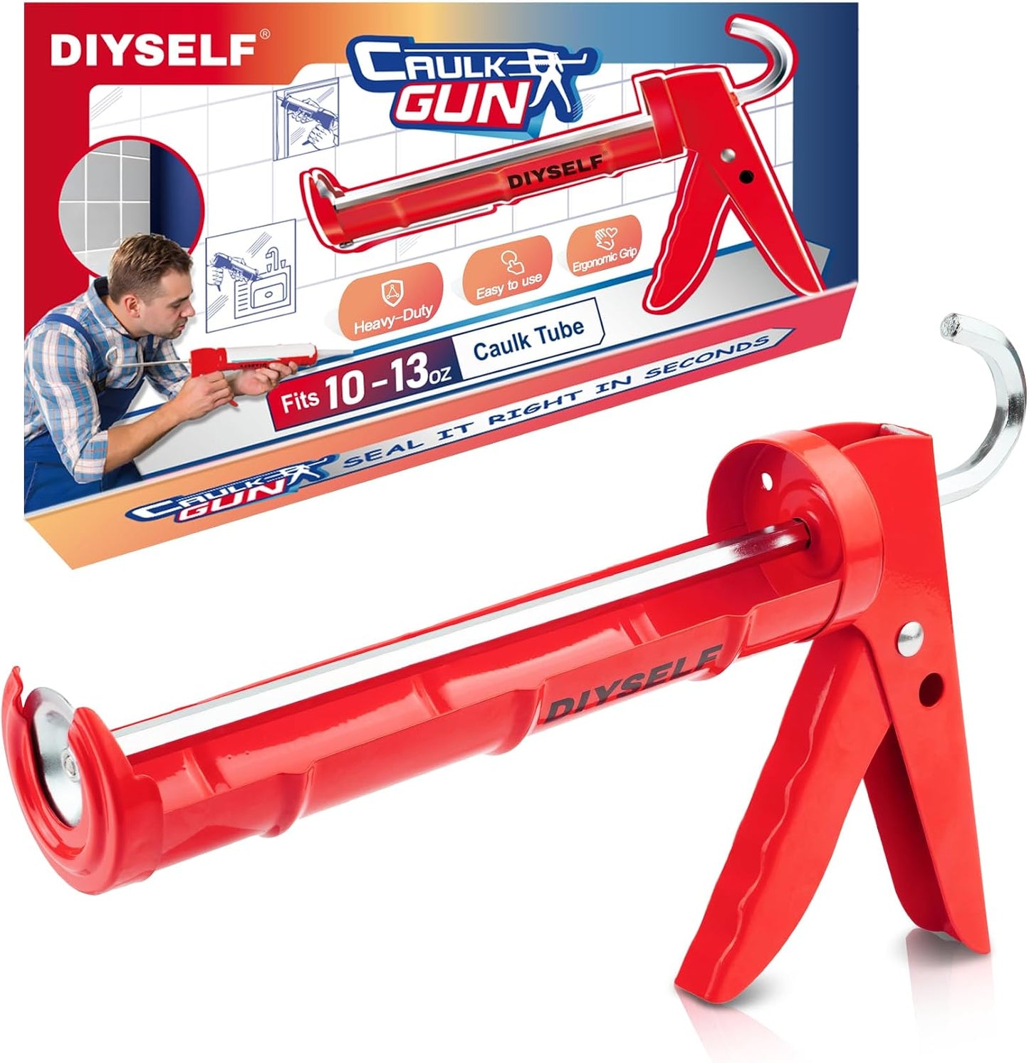DIYSELF 9 Pack Caulk Gun Kit, Professional Caulking Gun & Remover Tools | Sealant Finishing Tool, Grout Scraper & Silicone Gun for Bathroom, Kitchen, Window, Sink & Tile Sealing, Hand Caulking Gun