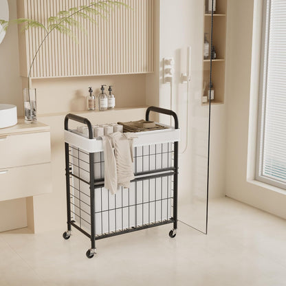 110L Rolling laundry Sorter Hamper Basket 2 Section with Wheels | Laundry Cart with Removable Bag, Clothes Organizer, Bedroom, Bathroom, Laundry Room, Dorm Use