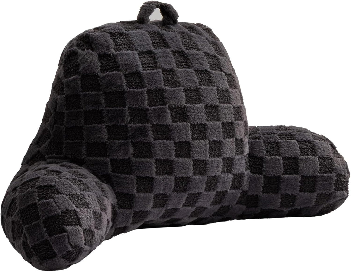 Aimuan Reading Pillow Checkered Bed Rest Wedge Backrest Checkerboard Pillow with Arms Back Support for Sitting Up in Bed Cushion Incline Rest Sleeping Snoring Pillow (Beige,Large)