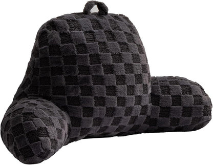 Aimuan Reading Pillow Checkered Bed Rest Wedge Backrest Checkerboard Pillow with Arms Back Support for Sitting Up in Bed Cushion Incline Rest Sleeping Snoring Pillow (Beige,Large)