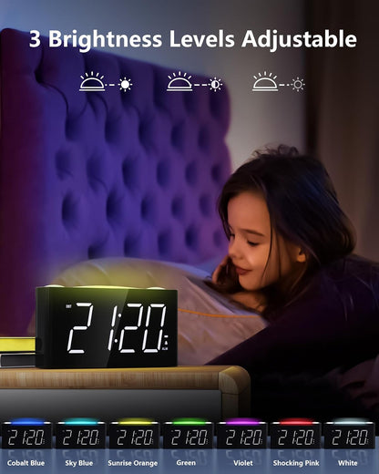 Vibrating Alarm Clock with Bed Shaker for Heavy Sleepers, Beside Clock with Night Light for Bedrooms, 2 USB Chargers,Large LED Display with Dimmer,Snooze 12/24H DST, Battery Backup | Powerful bed shaker with 3 wake modes, large dimmable LED display,