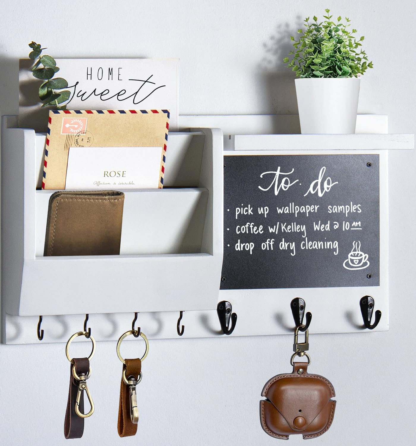 Ziivita Key Holder for Wall - Mail Holder Organizer Wall Mount with Shelf - Hanging Key Rack Hanger with Hooks Decorative for Home Coat Letter Dog Leash Entryway Living Room Decor