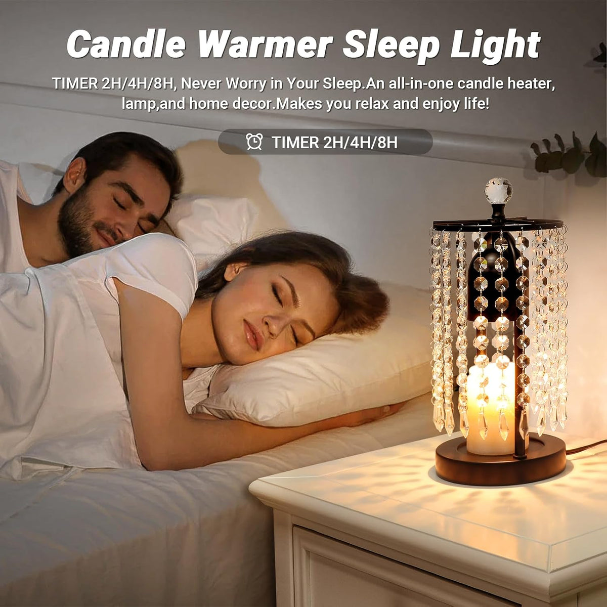 Gold Candle Warmer Lamp with Timer and Dimmer - Electric Candle Warmer,Crystal Candle Lamp for Bedroom Decor,Flameless Scented Candle Light Warmer,House Warming Gift New Home for Women