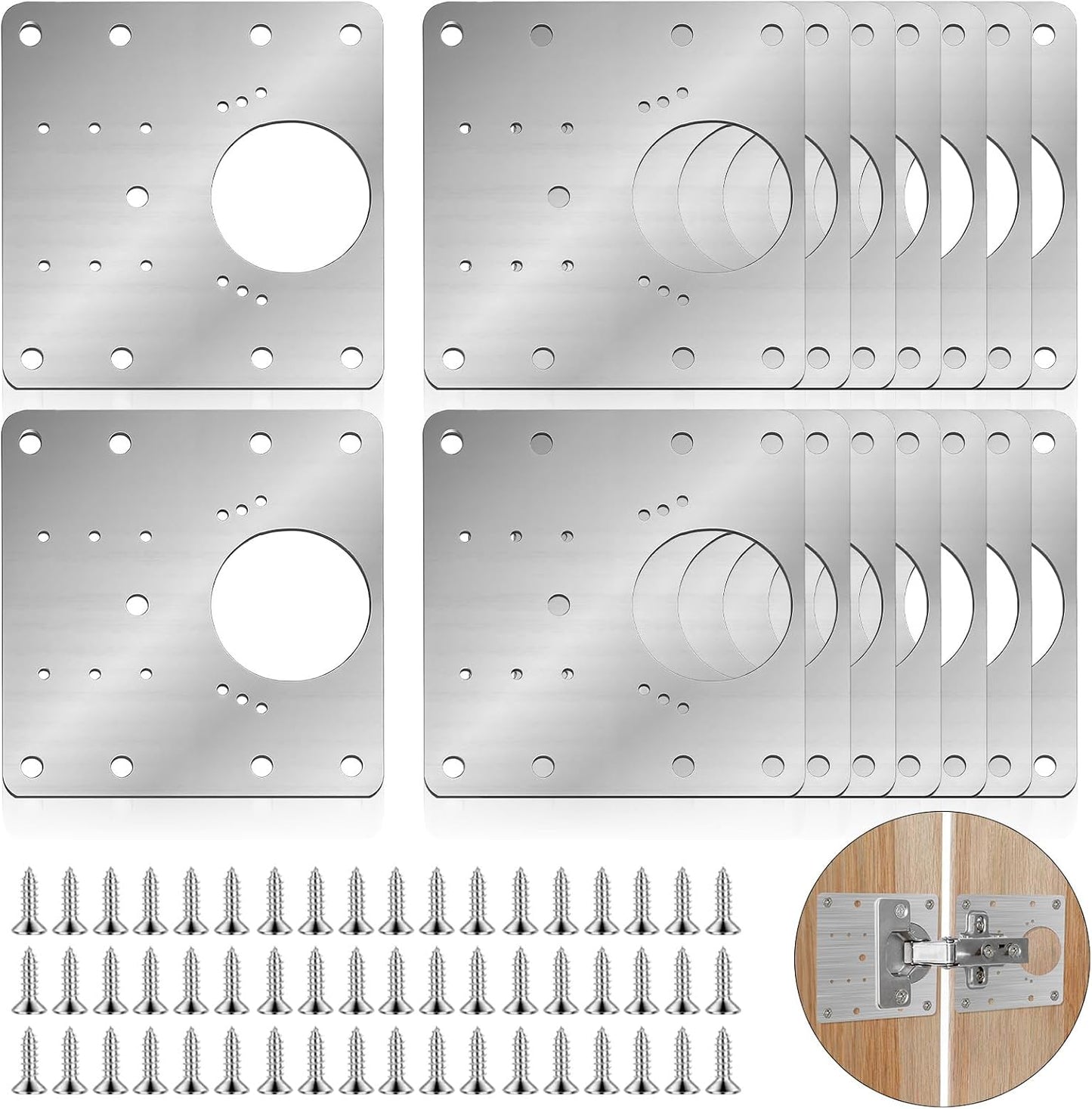 50PCS Upgraded Cabinet Hinge Repair Plate Kit: Durable Stainless Steel Mounting Fix Boards with 300 Screws for Kitchen Cabinets, Cupboard Doors & Furniture (3.15"x3.15")