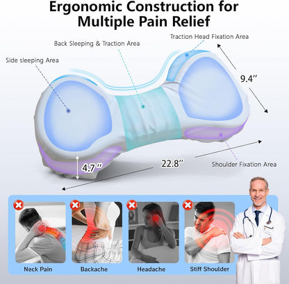 Cervical Neck Roll Pillow, Say Goodbye to Neck Pain, Travel Neck Support Pillow for Side Sleepers, Ergonomic Memory Foam Camping Pillow, Cervical Traction Device with Storage Bag