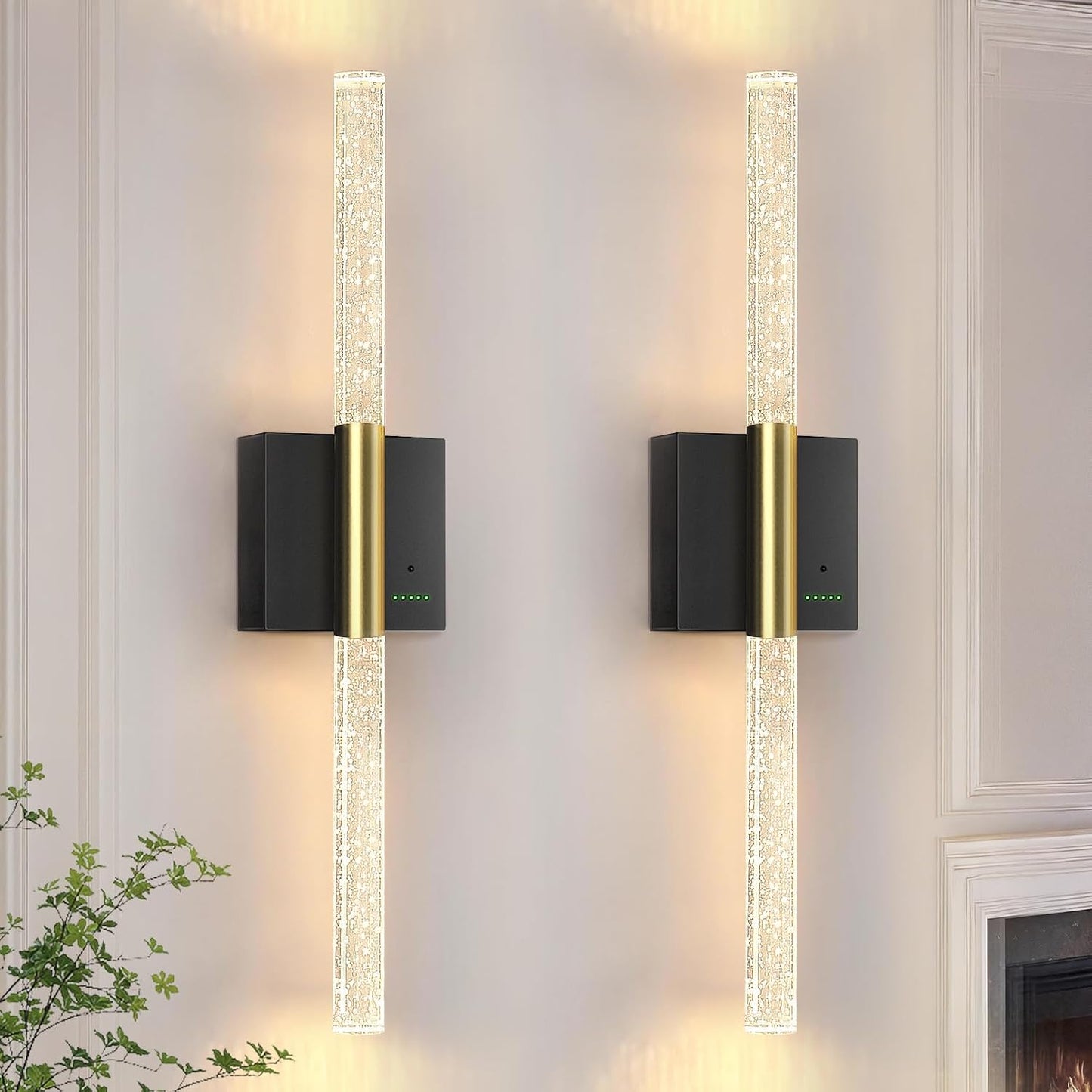 Battery Operated Sconces Set of 2, 28in Rechargeable Wireless Wall Lights | 8000mAh Dimmable Modern LED Wall Lamp Fixtures with Timer Function for Living Room Bedroom Bathroom Hallway, Black