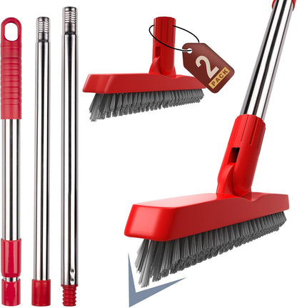 2 Pack Grout Brush with Long Handle, 56.5'' Swivel Grout Cleaning Brush,V-Shape Grout Scrub Brush, Extendable Handle Grout Cleaner Brush for Tile Floors，Bathroom,Baseboard,Shower,Corner