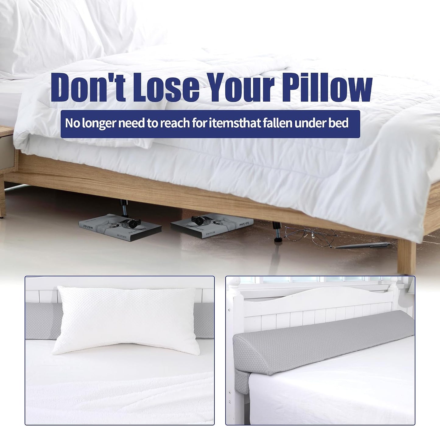HOMBYS Wedge Pillow Headboard for Bed Gap,Foldable Bed Wedge Gap Filler Queen Size,Matterss Gap Filler,Multi Functional Bed Crack Pillow, Fill The Gap (0-7") Between Your Headboard and Mattress,White