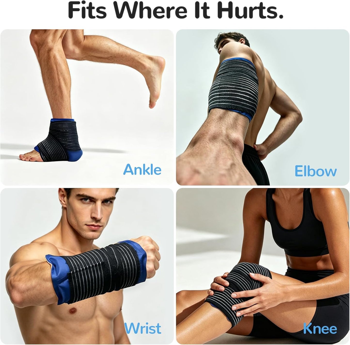 WrapRight Large Ice Pack for Injuries Reusable with Bandage for Knee | Hands-free Cold Therapy, 10"×16" L-Size for Ankle, Leg, Shoulder, Back, Flexible Gel, Dual-sided for Sensitive Skin