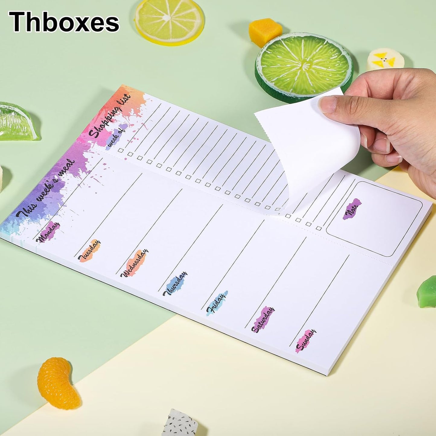 Thboxes 60 Sheets Magnetic Weekly Meal Planner for Fridge, Grocery List Pad | Tear-Off Shopping List, 7x10 In, Flower Design, Full Backing Grip, for Meal Prep, Kitchen, Families, Parents, Home Office