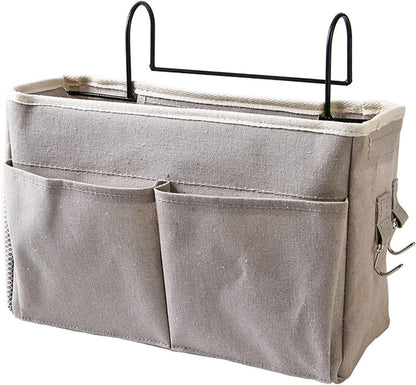 Bedside Caddy Hanging Bed Organizer Storage Bag Pocket for Dorm Rooms Bed Rails Nightstand Hanging Bag Cotton Linen Bedside Storage Pocket Organizer Basket for Bunk Bed Dorm Rooms(Grey)