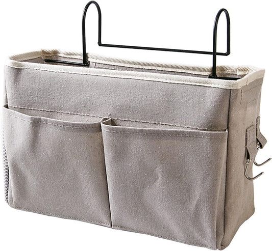 Bedside Caddy Hanging Bed Organizer Storage Bag Pocket for Dorm Rooms Bed Rails Nightstand Hanging Bag Cotton Linen Bedside Storage Pocket Organizer Basket for Bunk Bed Dorm Rooms(Grey)