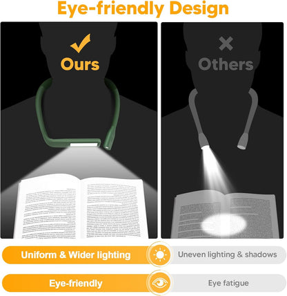 Neck Reading Light Book Lovers Gifts, Rechargeable 80Hrs Eye-friendly 3 Colors & Stepless Dimming Book Light for Reading, Christmas Stocking Stuffers for Men Women Camping Knitting Crochet Accessories
