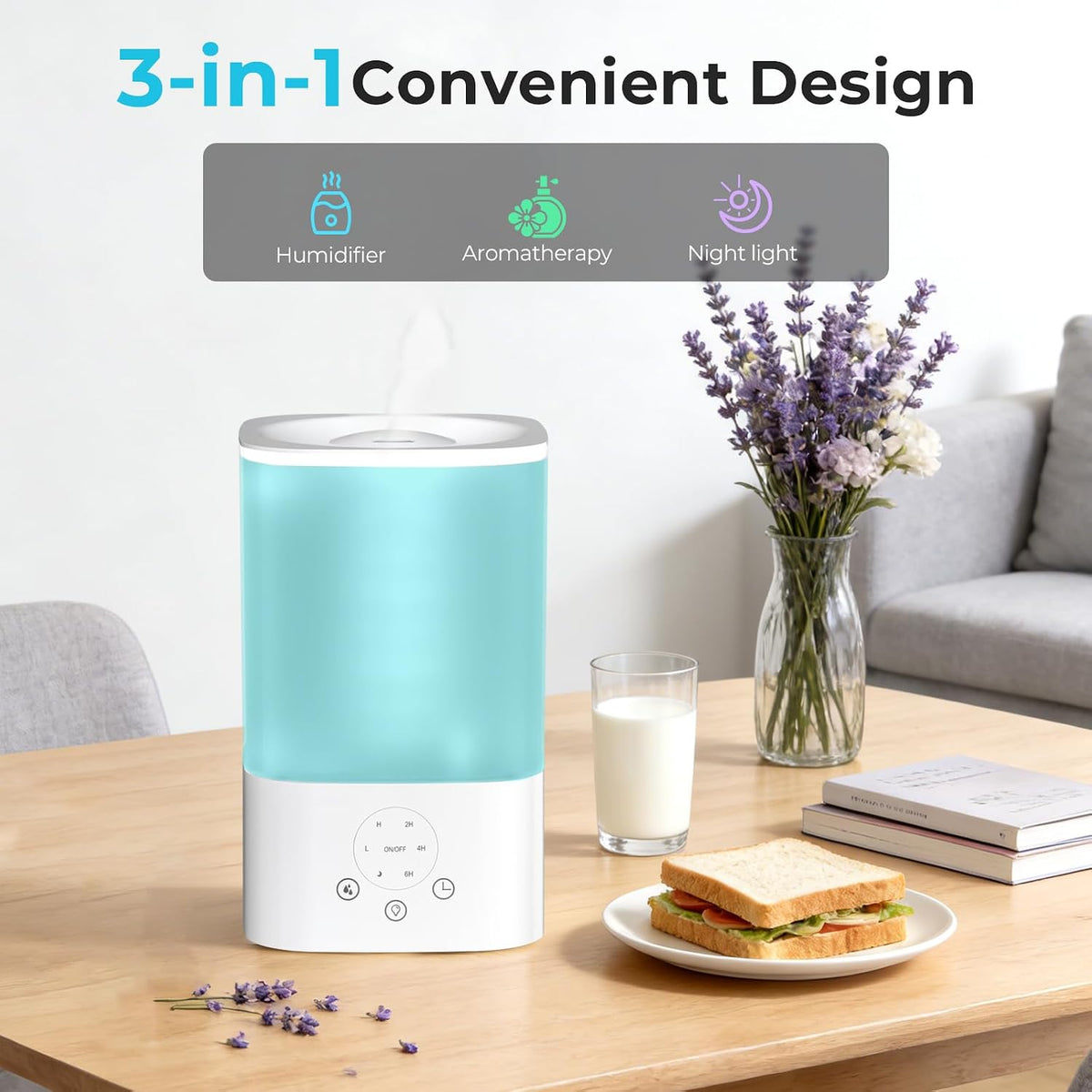 Cool Mist Humidifiers for Bedroom,3.2L Humidifiers for Baby Nursery＆Plants,7-Color Light,Oil Diffuser,Top Fill,360°Nozzle,Timer,24DB Quiet,BPA Free,Tap to Operate,White