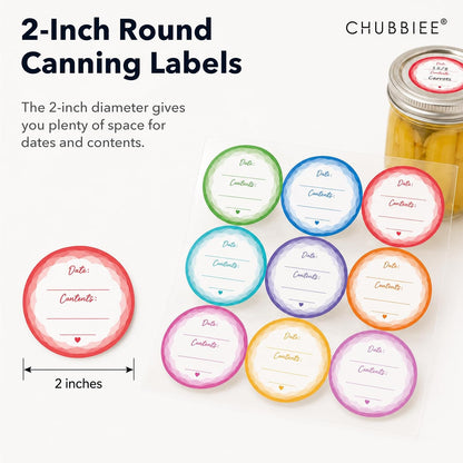 2" Mason Jar Canning Labels, 9 Colors, Microwave/Freezer Safe, 90 | Waterproof, removable stickers for glass or plastic. Easy to write on and removes with zero sticky residue.