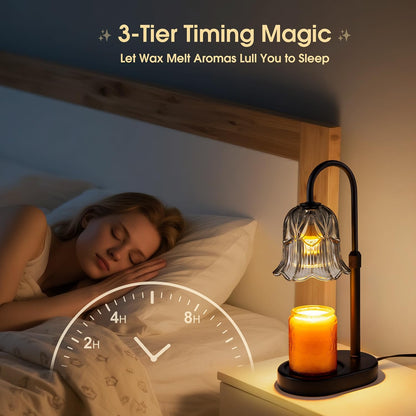 Candle Warmer Lamp Adjustable Timer - Electric Flower Glass Candles Light