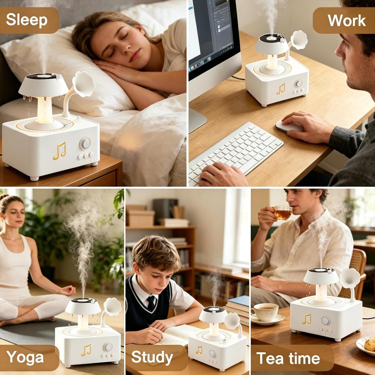 Morbou Raindrop Aroma Diffuser Room Humidifier with White Noise, 7-Color Air Mist Essential Oil Diffuser Sleep Sounds Aroma Rain Drop, with Remote Control (Brown)
