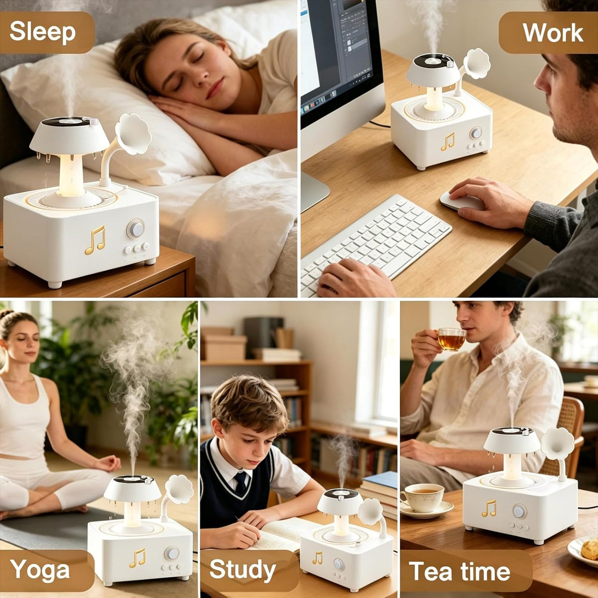 Morbou Raindrop Aroma Diffuser Room Humidifier with White Noise, 7-Color Air Mist Essential Oil Diffuser Sleep Sounds Aroma Rain Drop, with Remote Control (Brown)
