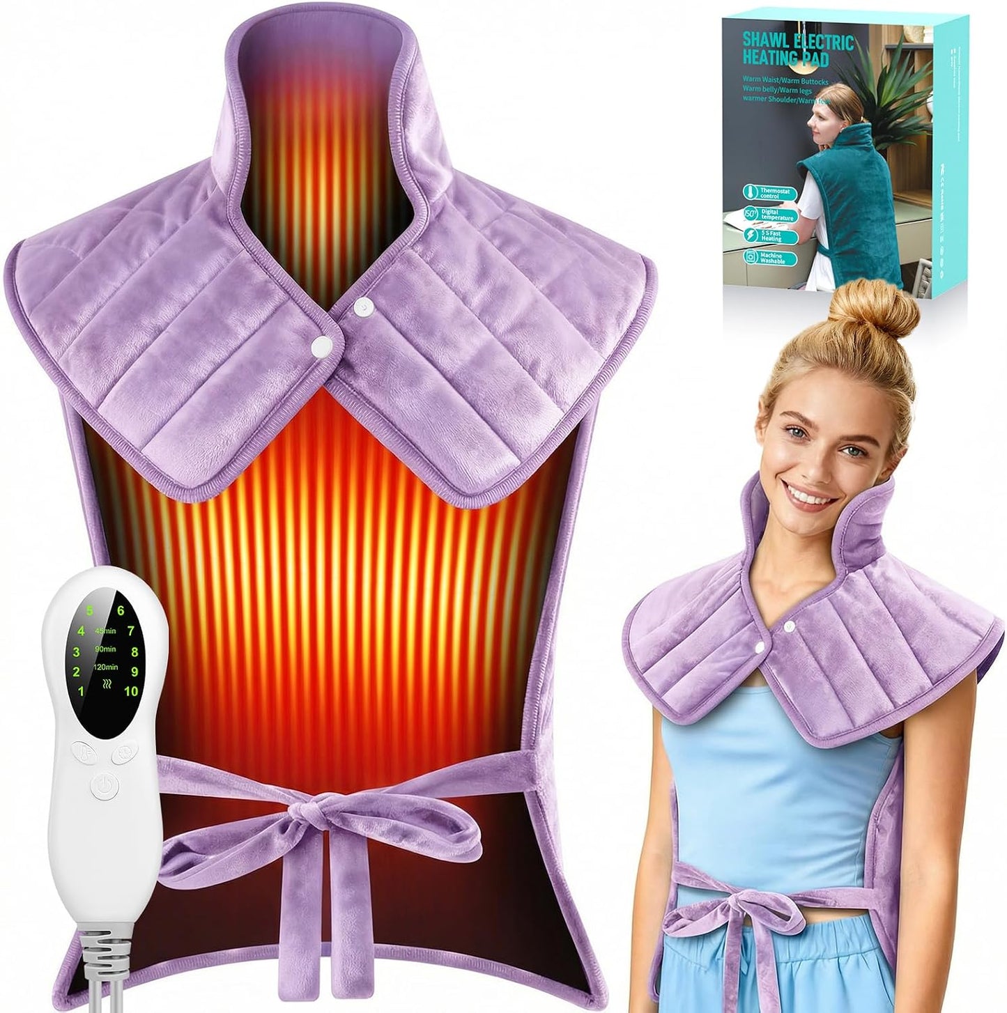 Heating Pad for Shoulder and Back, Electric Graphene-Infused Weighted Heat Pads for Pain Relief, 35"x24" Large Full Body Heated Pad, 86°F-158°F Auto-Off, Birthday Gifts for Women, Men, Mom, Dad