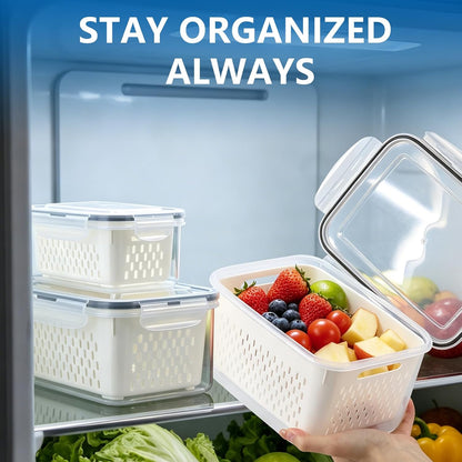 LoveBB 8 Pack Fruit Containers for Fridge, Plastic Food Storage Containers with Removable Colander Produce Saver Containers for Fruits, Vegetables, Berry, Meat Keeper Fresh