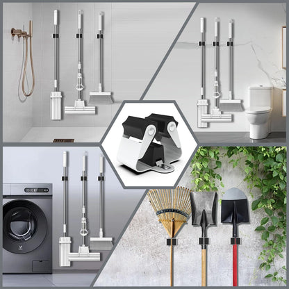 3-H Broom Holder Wall Mount 12 Pack, Heavy Duty Stainless Steel Mop and Broom Organizer Clips, Strong Grip Wall Mount Holders for Garage, Garden, Laundry Room & Utility Closet, Black