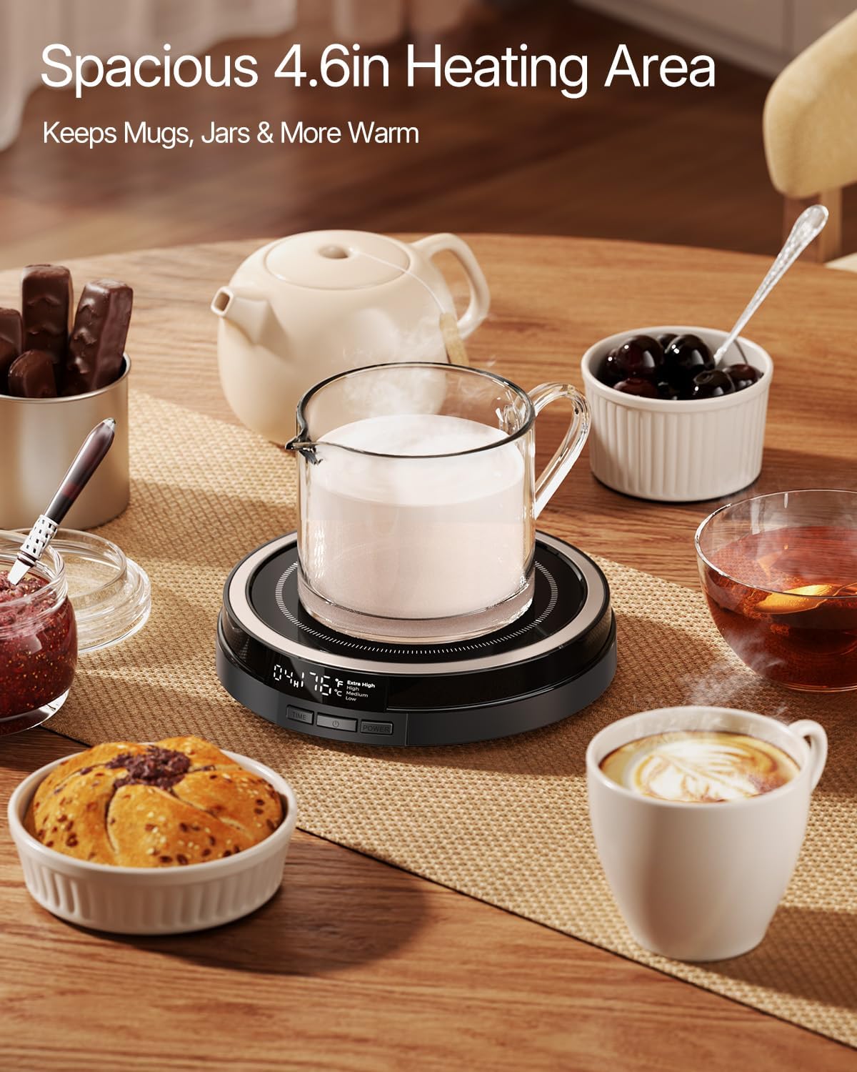 Coffee Mug Warmer for Desk, 50W, Cup Warmer 4 Temps & Timer - Wood | Smart Display; 12H Timer; Auto Shut Off; Fast Heating; Easy-Clean; Candle Warmer Plate; UL Certified Gift for Coffee Lovers