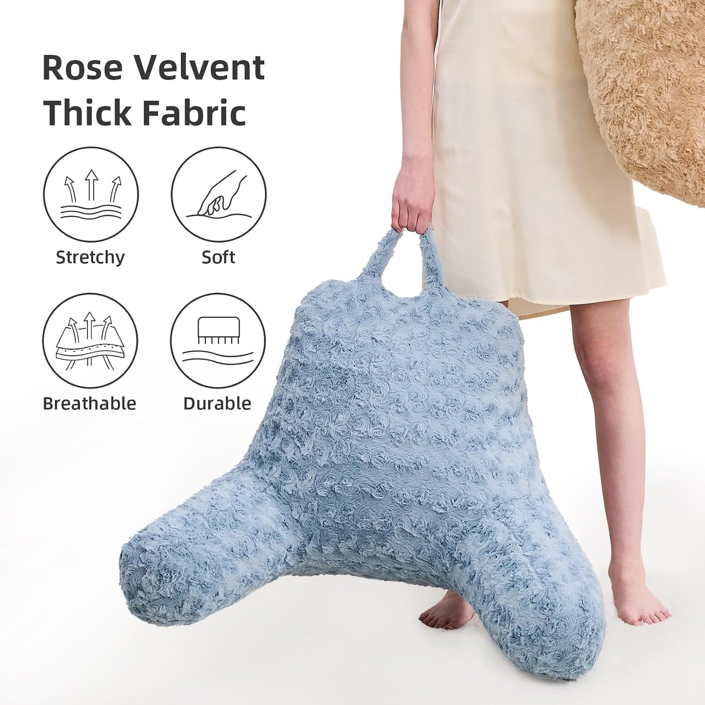 Reading Pillow, Rose Velvet Back Pillow with Arms for Bed Sitting Up, Bed Pillow for Adult Children, Backrest Pillows with Washable Cover, Chair Pillow for Watching TV/Gaming/Relaxing (Pink)