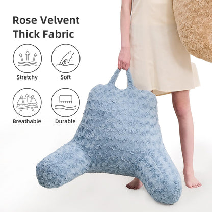 Reading Pillow, Rose Velvet Back Pillow with Arms for Bed Sitting Up, Bed Pillow for Adult Children, Backrest Pillows with Washable Cover, Chair Pillow for Watching TV/Gaming/Relaxing (Pink)
