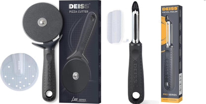 Deiss Lux Heavy Duty Pizza Cutter With Wheel Slicer and Deiss PRO Swivel Vegetable Peeler