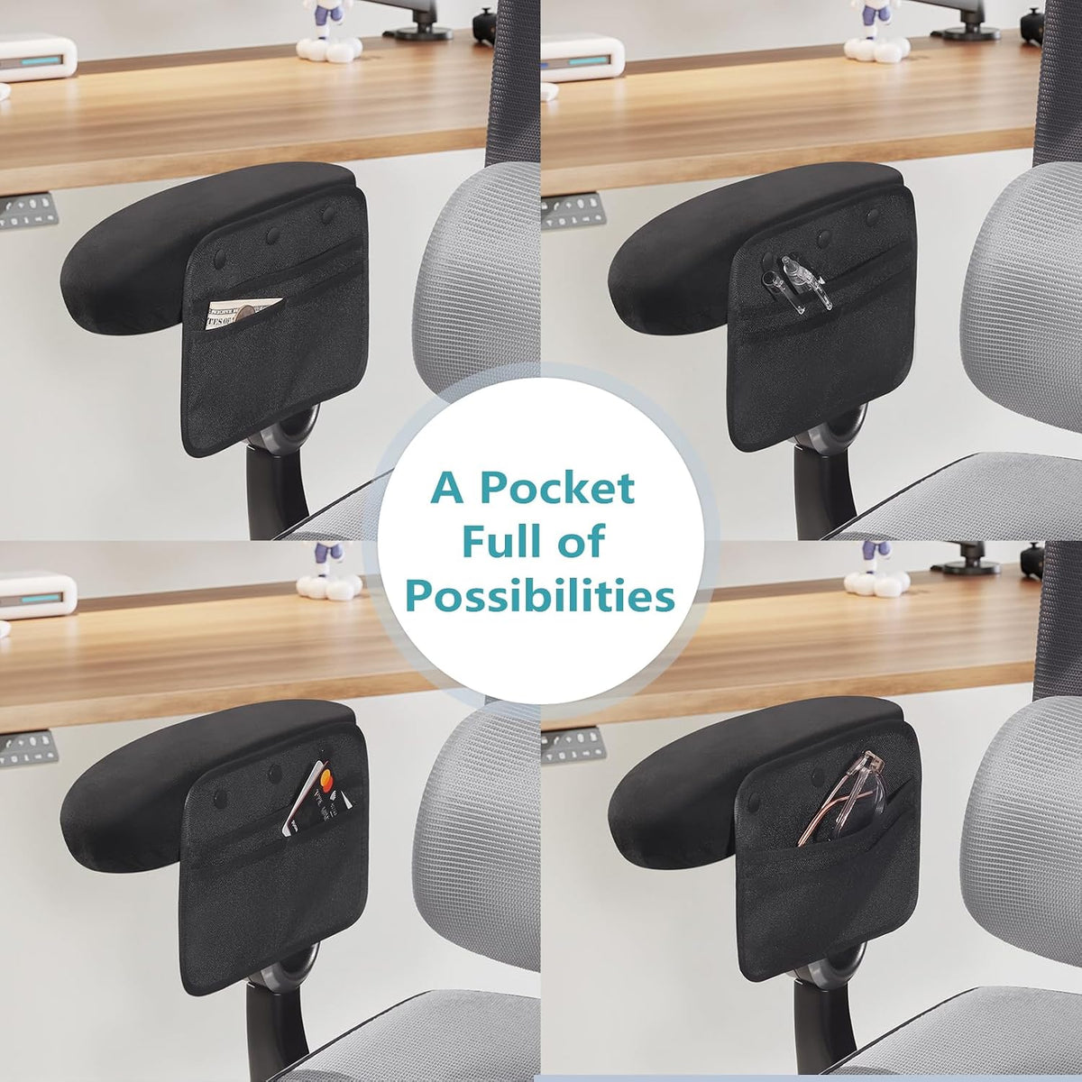 Virelis Ergonomic Office Chair Armrest Covers (Set of 2) - Soft Foam Arm Rest Pads for Elbow & Forearm Pressure Relief - Universal Stretch Fit for Gaming & Office Chairs, Black