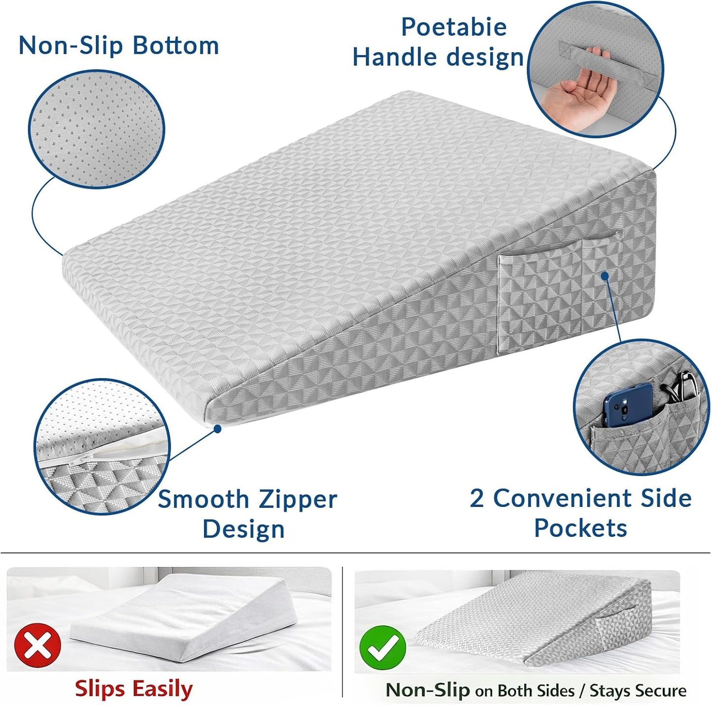 8" Leg Elevation Pillow, Memory Foam Wedge Pillow for Leg & Knee Support | Knee, Hip & Ankle Support. Elevates Legs For Comfortable Sleeping, Resting, And Recovery With A Supportive Wedge Shape.