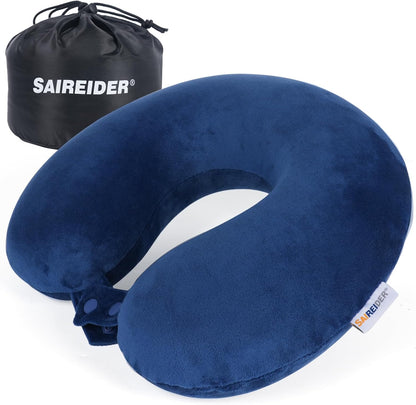 SAIREIDER Travel Pillow 100% Pure Memory Foam Travel Neck Pillow, Airplane Pillow for Traveling、Car、Home、Office，Washable Cover（Black）