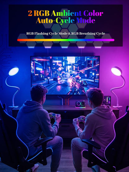 Clip on Lamp,10 RGB Colors+10 Brightness Bright Desk Lamp with Clamp Light | 500 Lumen Eye Care 72 LED Desk Light with USB Adapter,Clip on Reading Light for Bed/Headboard/Bedside Table/Bedroom/Dorm Lamp