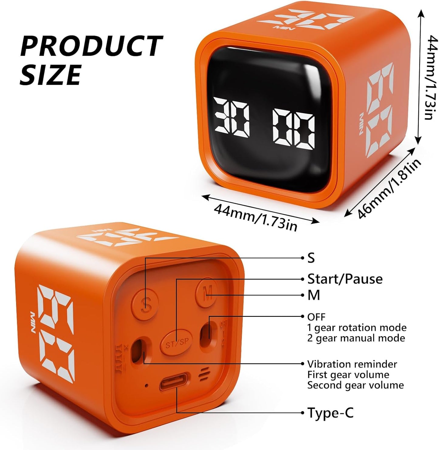 GuDoQi Multi-Function Cube Timer, 5/10/30/60 Min & Custom Count Down, Included Pause & Resume Feature, Silent, Vibrate & Adjustable Sound Alarm for Productivity in Tasks, Study & Kitchen, Purple