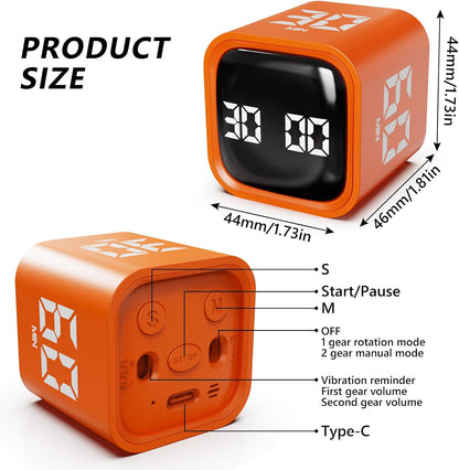 GuDoQi Multi-Function Cube Timer, 5/10/30/60 Min & Custom Count Down, Included Pause & Resume Feature, Silent, Vibrate & Adjustable Sound Alarm for Productivity in Tasks, Study & Kitchen, Purple