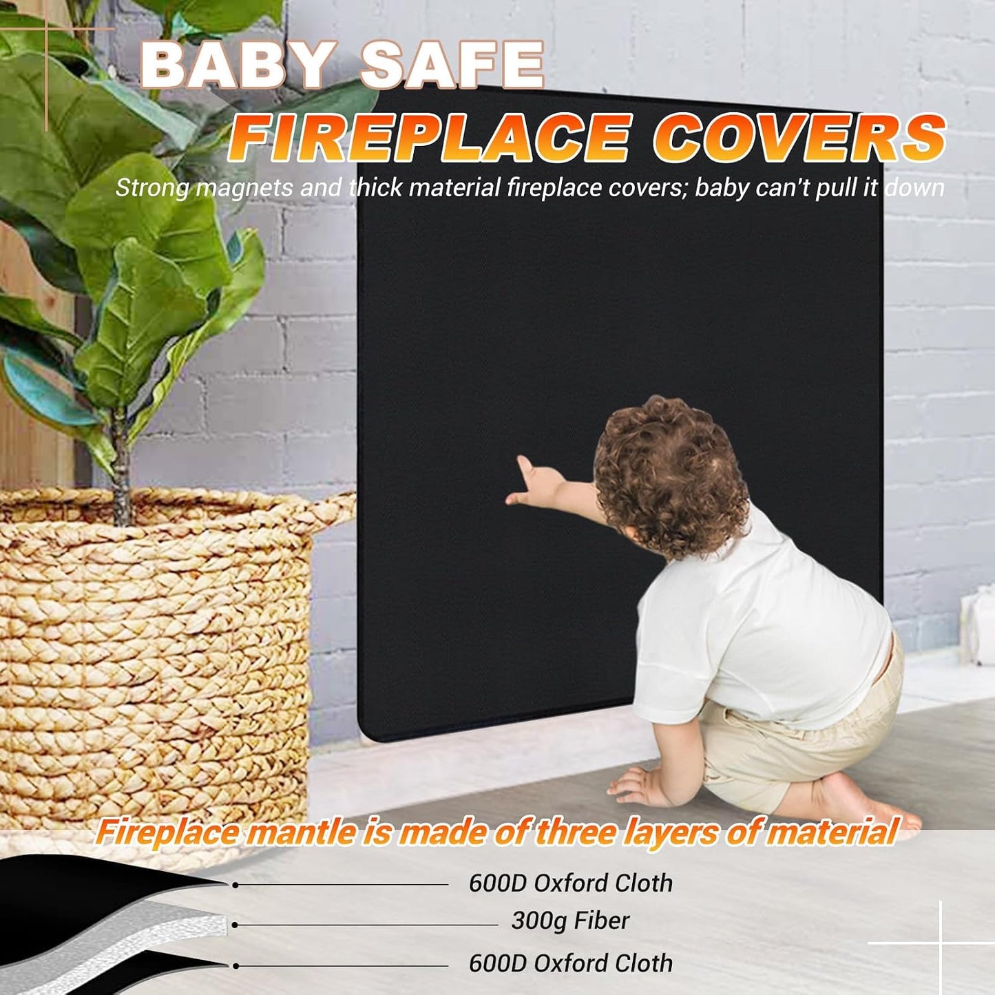 Fireplace Cover, Draft Stopper for Brick Fireplace, Fireplace Flue Blocker, Indoor Fireplace Blanket for Heat Loss, Winter and Summer, Black, 36x20 Inches